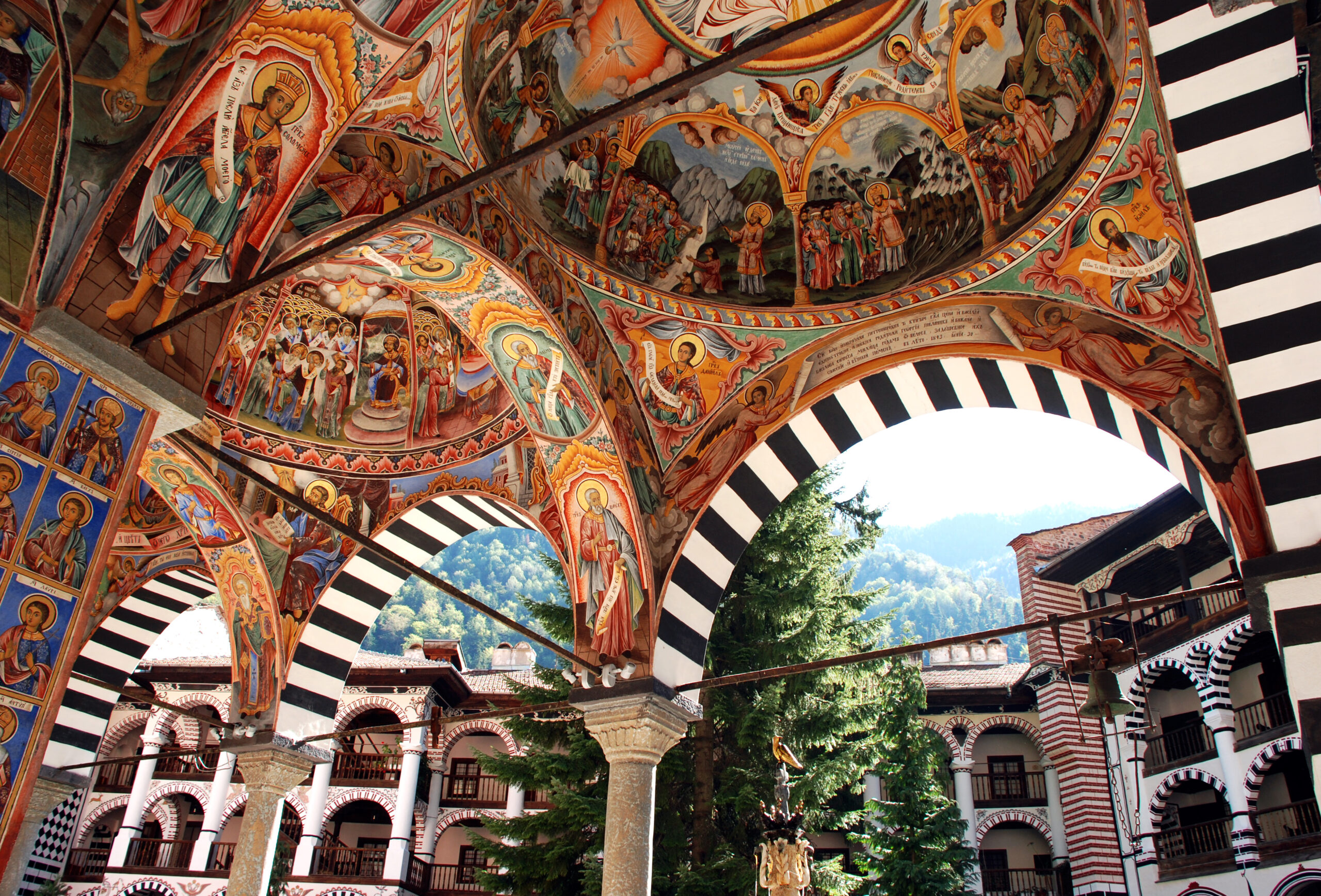 Monastery with colourfully painted ceiling in Bulgaria.